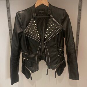 Chic Black Leather Jacket with Stud Accents